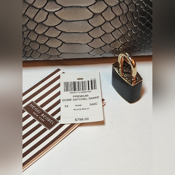 NWT! Henri bendel Premium Luxe Line snakeprint leather dome Satchel bag - Picture 8 of 9